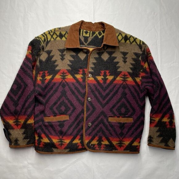 Foxrun Two Aztec Southwestern Wool Blend Jacket Unique Vintage Style XL - Picture 1 of 8